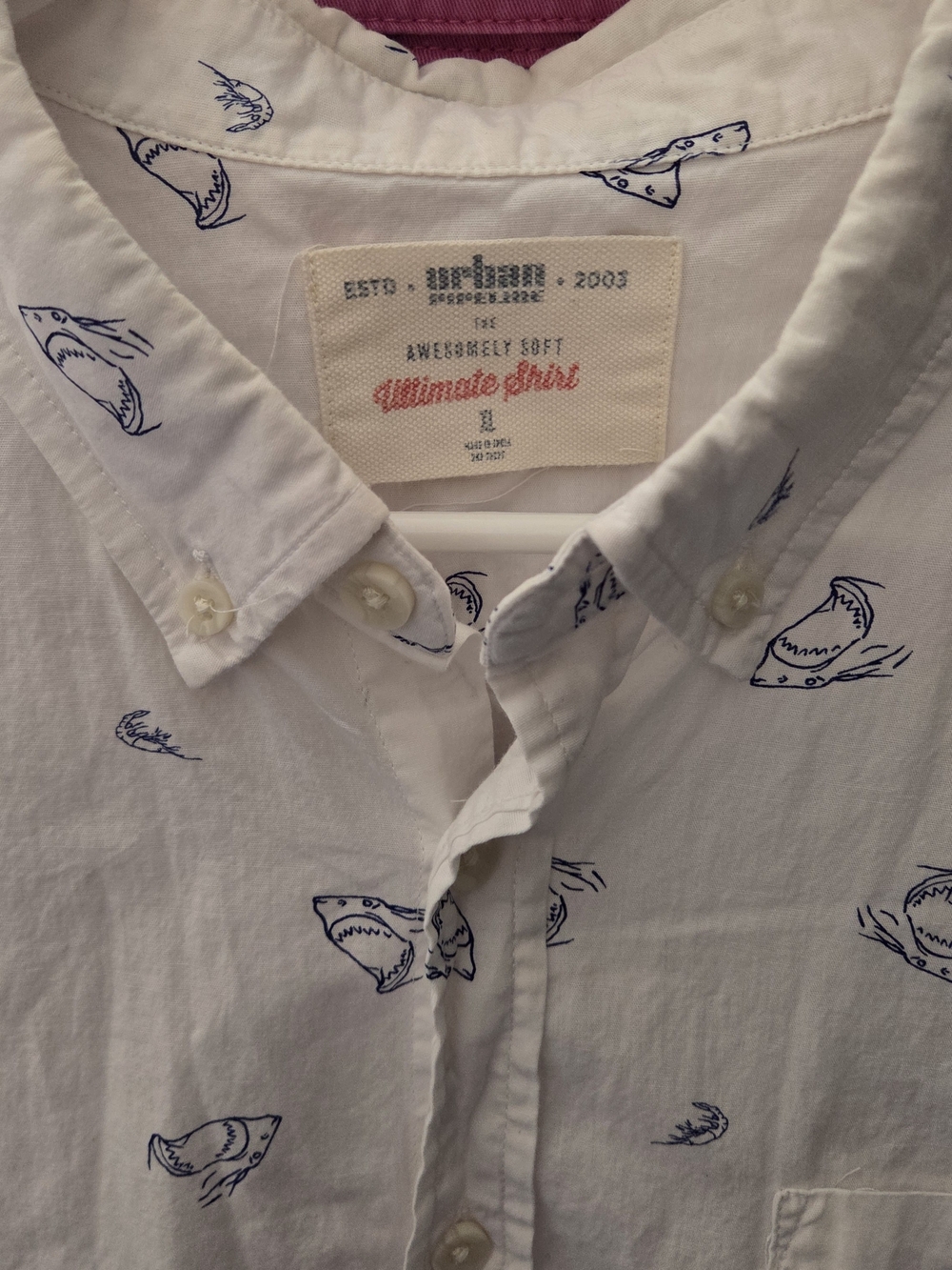 urban pipeline White Button-Down Shirt with Navy Shark Print